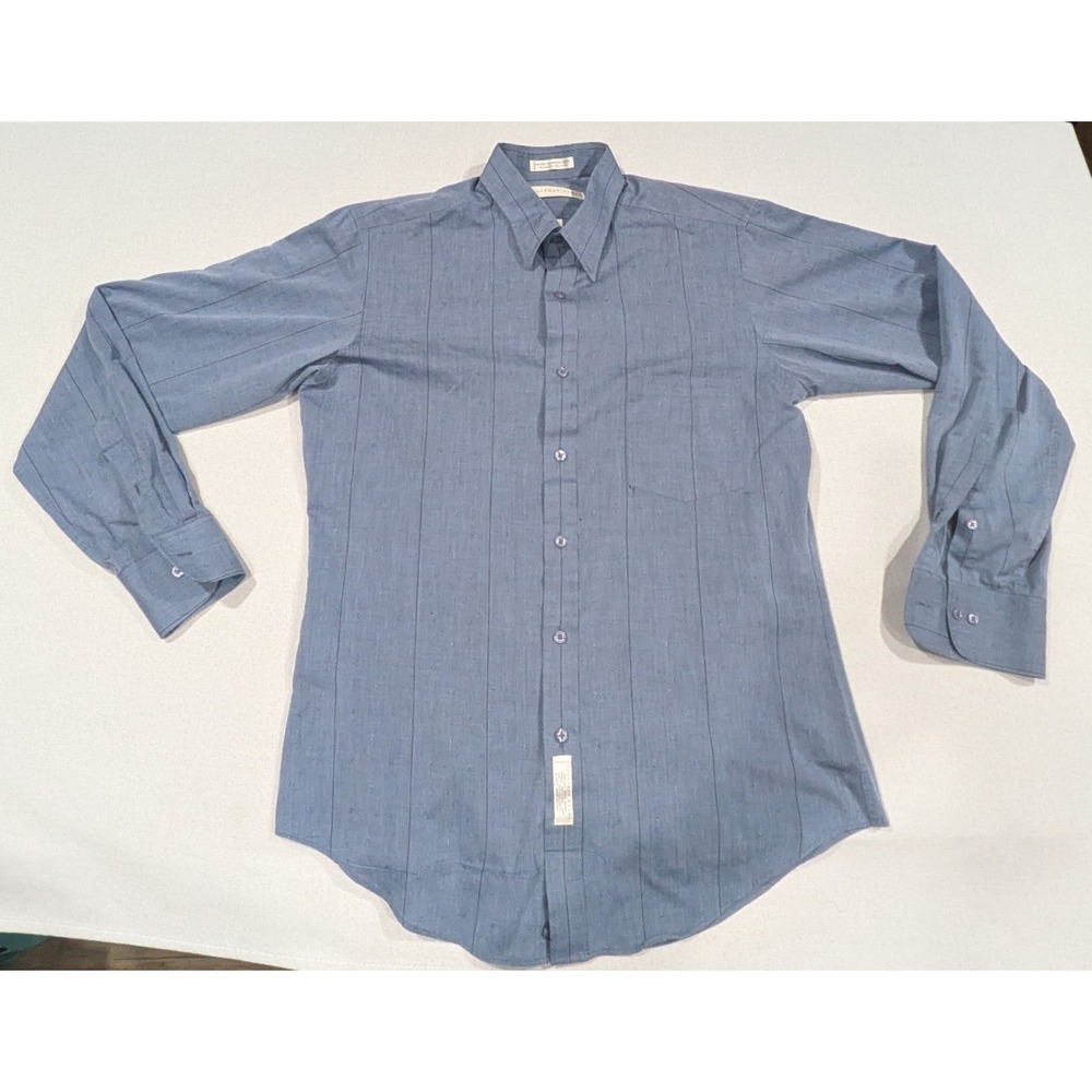 Geoffrey Beene Button Down Shirt Mens 15.5 34/35 Blue Excellent Striped Textured